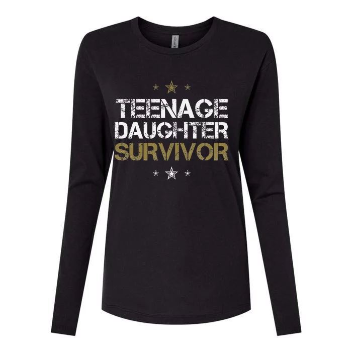 Teenage Daughter Survivor Funny Dad Design Womens Cotton Relaxed Long Sleeve T-Shirt