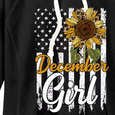 Tu December Sunflower Birthday Costume America Flag Gift Meaningful Gift Women's Fleece Hoodie