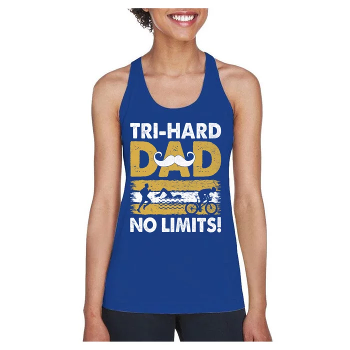 Triathlon Dad Swim Bike Run Triathlete Funny Iron Father Funny Gift Women's Racerback Tank