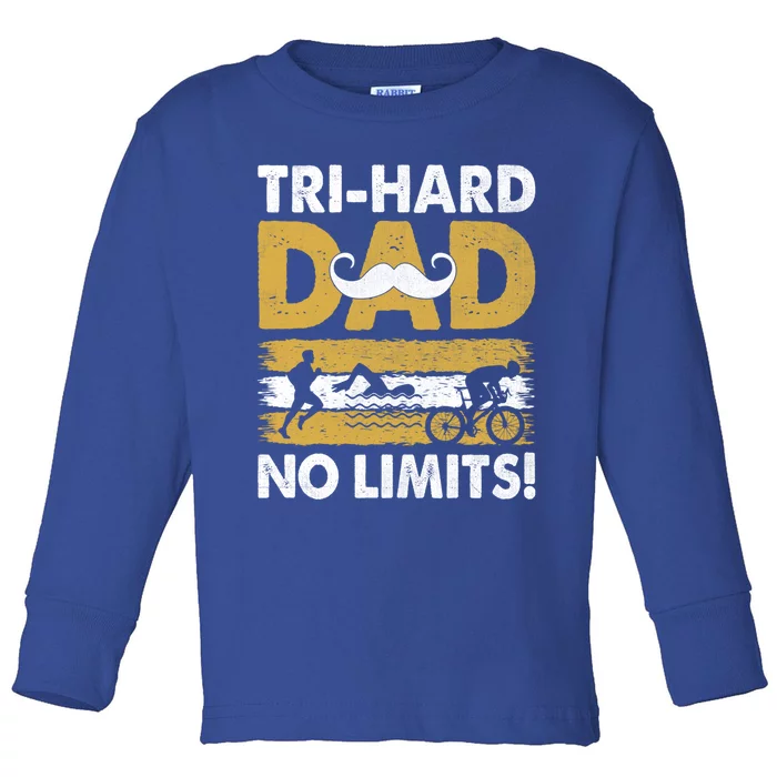 Triathlon Dad Swim Bike Run Triathlete Funny Iron Father Funny Gift Toddler Long Sleeve Shirt