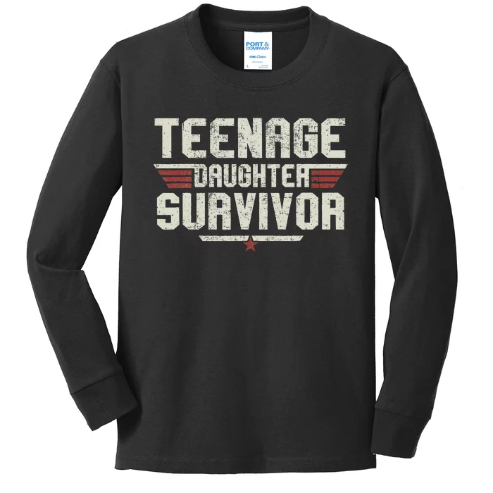 Teenage Daughter Survivor Vintage Dad Mom Kids Long Sleeve Shirt