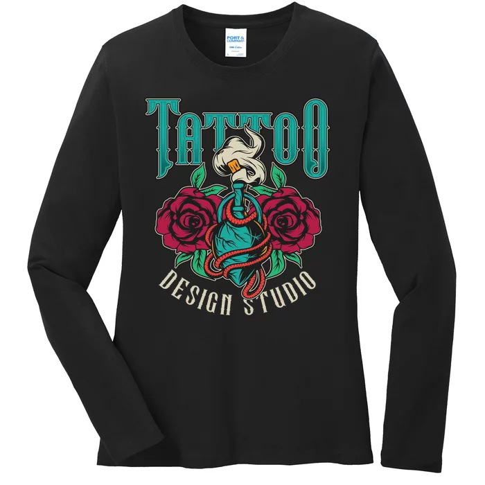 Tattoo Design Studio Ladies Long Sleeve Shirt