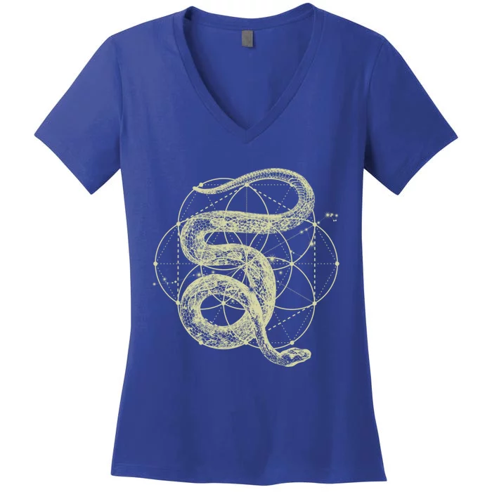 The Dharma Store Funny Gift Sacred Geometry Funny Gift Seed Of Life Snake Gift Women's V-Neck T-Shirt