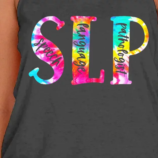 Tie Dye SLP Speech Language Pathologist Speech Therapy Women's Knotted Racerback Tank