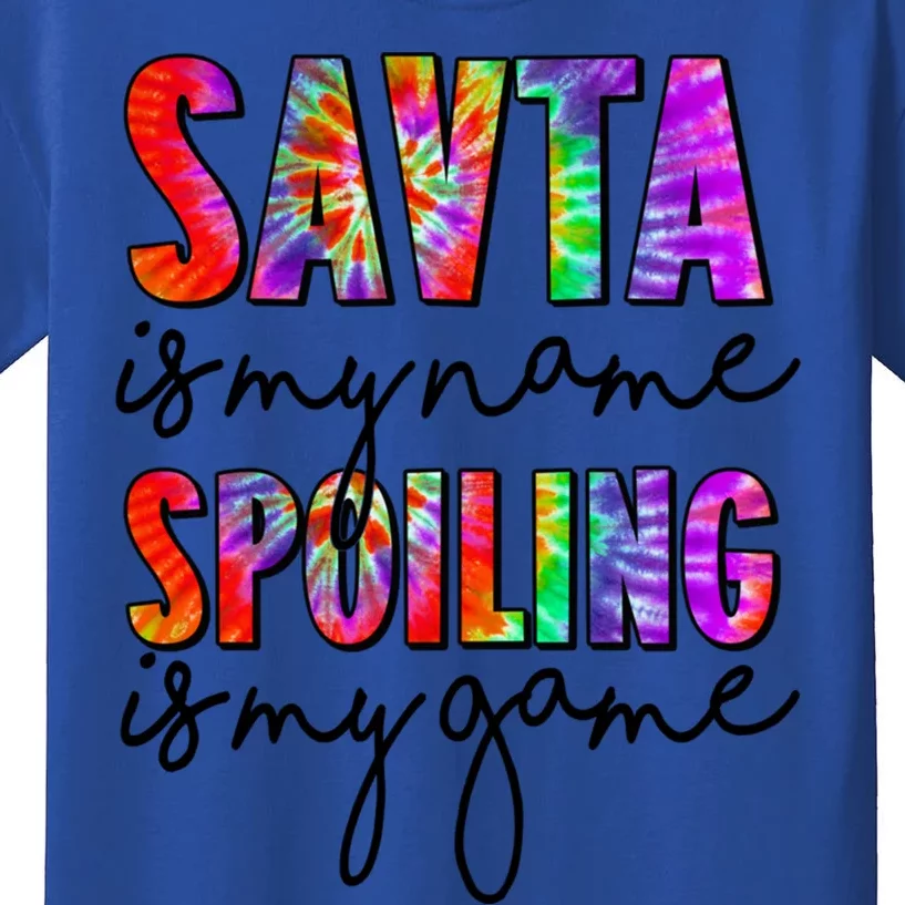 Tie Dye Savta Is My Name Spoiling Is My Game Mothers Day Gift Kids T-Shirt