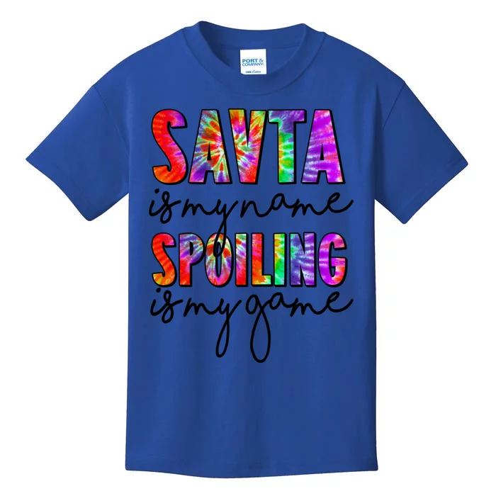 Tie Dye Savta Is My Name Spoiling Is My Game Mothers Day Gift Kids T-Shirt