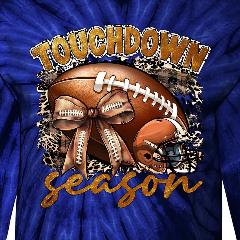 Touch Down Season Fall Coquette Bow Tie-Dye Long Sleeve Shirt