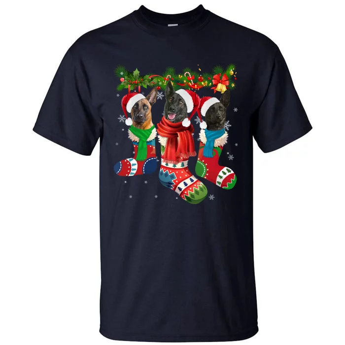 Three Dutch Shepherds In Christmas Socks Tall T-Shirt