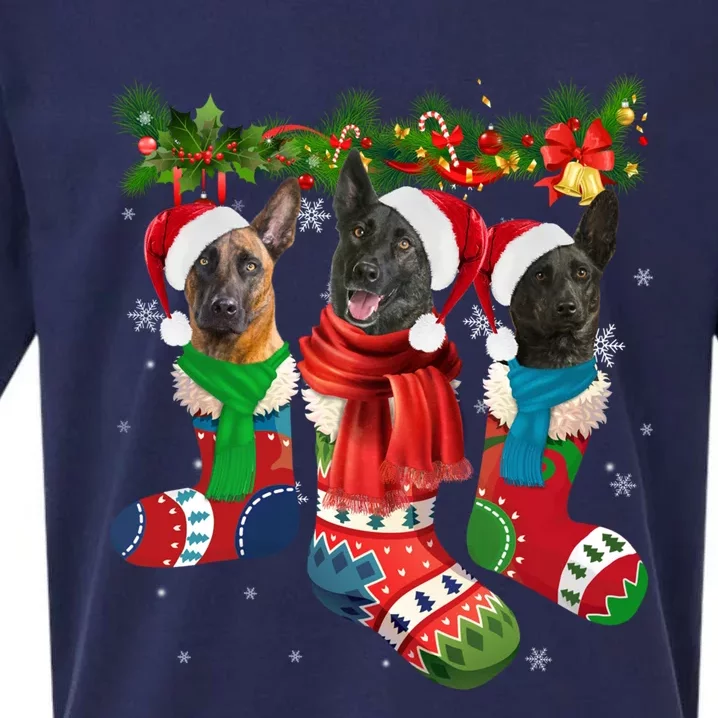 Three Dutch Shepherds In Christmas Socks Sueded Cloud Jersey T-Shirt