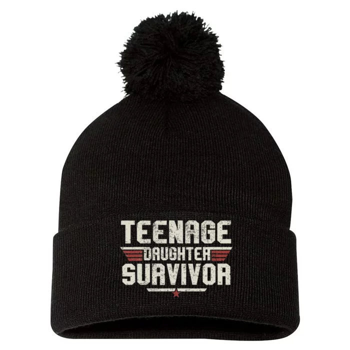 Teenage Daughter Survivor Vintage Dad Mom FatherS Day Pom Pom 12in Knit Beanie