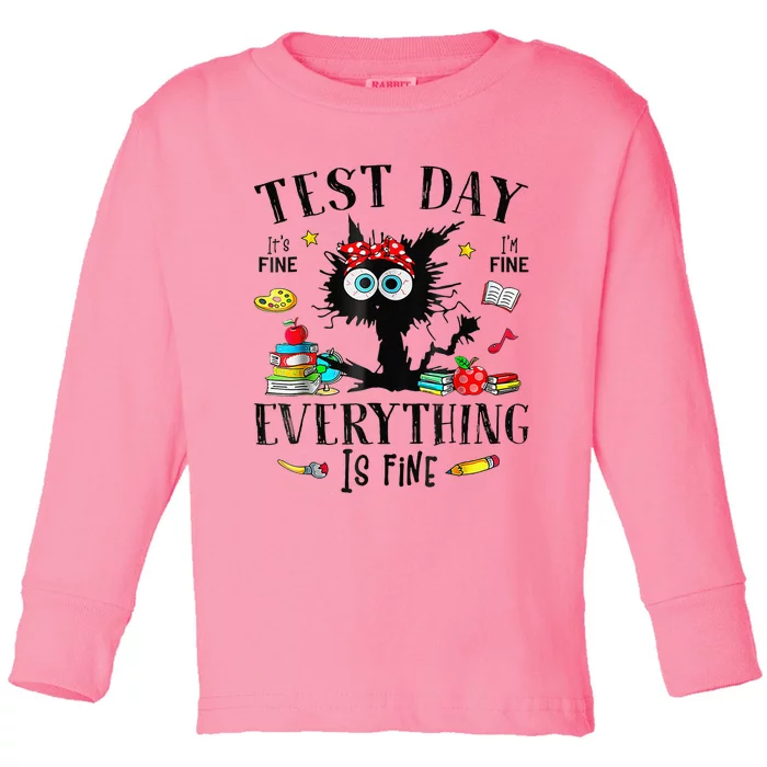 Test Day Stressed Teachers & Students Testing Funny Cat Toddler Long Sleeve Shirt