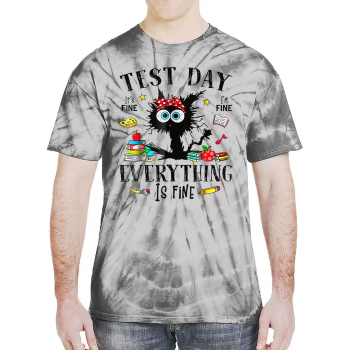 Test Day Stressed Teachers & Students Testing Funny Cat Tie-Dye T-Shirt