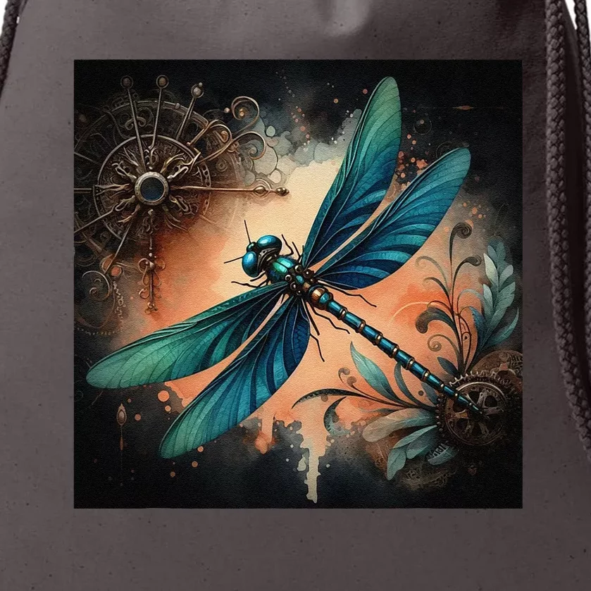 Teal Dragonfly Steampunk Drawstring Bag