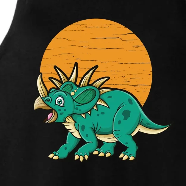 Triceratops Dinosaur Sunset Ladies Tri-Blend Wicking Tank