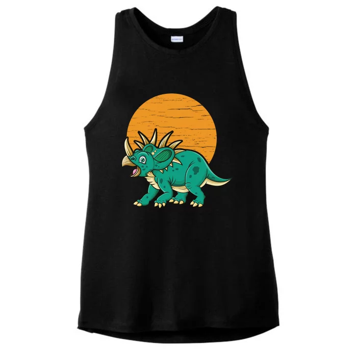 Triceratops Dinosaur Sunset Ladies Tri-Blend Wicking Tank