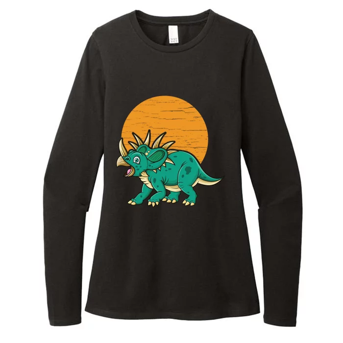 Triceratops Dinosaur Sunset Womens CVC Long Sleeve Shirt