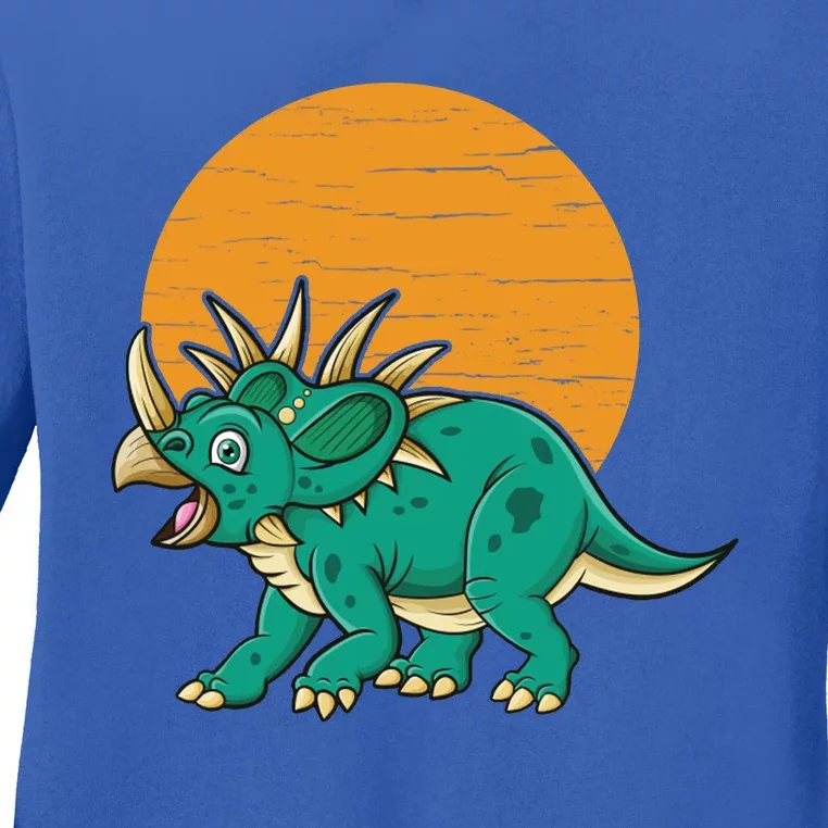 Triceratops Dinosaur Sunset Ladies Long Sleeve Shirt