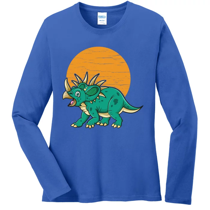 Triceratops Dinosaur Sunset Ladies Long Sleeve Shirt