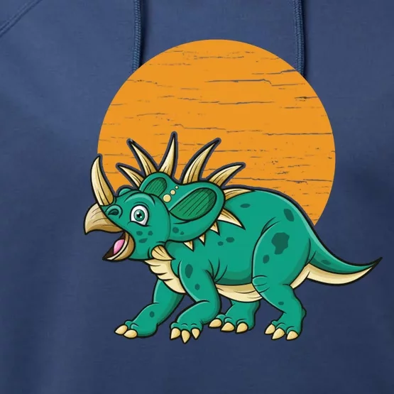 Triceratops Dinosaur Sunset Performance Fleece Hoodie