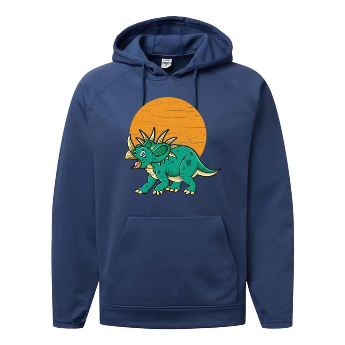 Triceratops Dinosaur Sunset Performance Fleece Hoodie