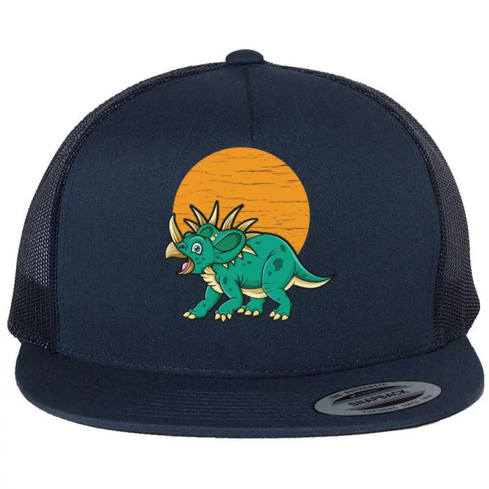 Triceratops Dinosaur Sunset Flat Bill Trucker Hat