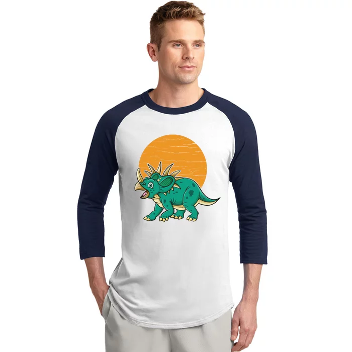 Triceratops Dinosaur Sunset Baseball Sleeve Shirt