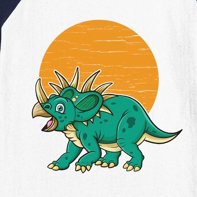 Triceratops Dinosaur Sunset Baseball Sleeve Shirt