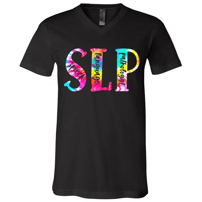 Tie Dye SLP Speech Language Pathologist Speech Therapy V-Neck T-Shirt