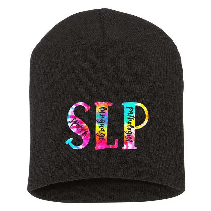 Tie Dye SLP Speech Language Pathologist Speech Therapy Short Acrylic Beanie