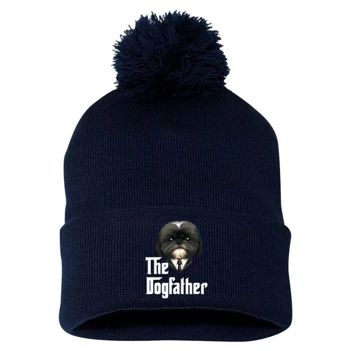 The Dogfather Shih Tzu Dad Shih Tzu Papa Funny Dog Owner Pom Pom 12in Knit Beanie