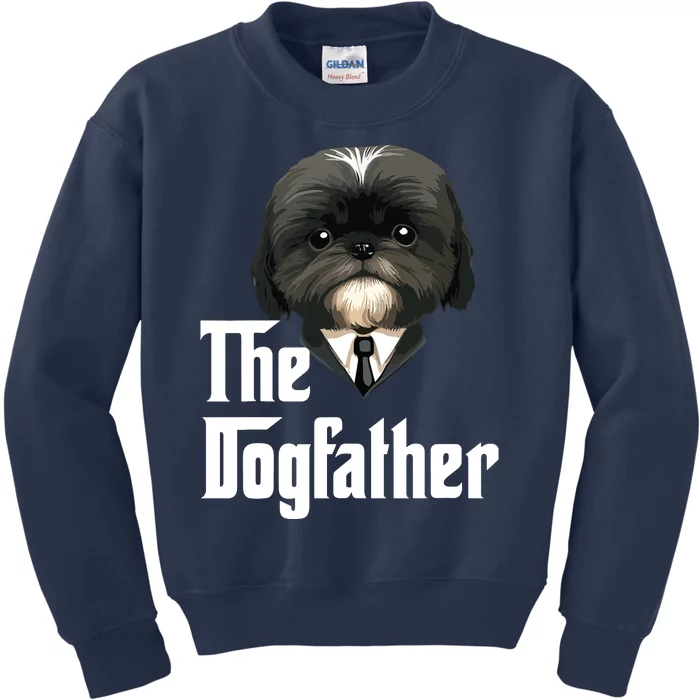 The Dogfather Shih Tzu Dad Shih Tzu Papa Funny Dog Owner Kids Sweatshirt