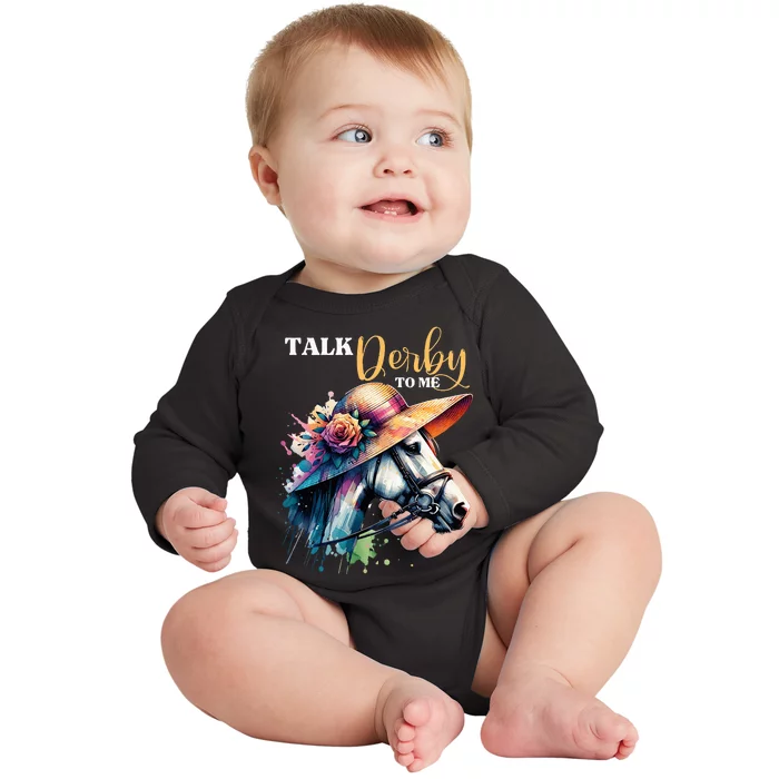 Talk Derby To Me Funny Racing Horse Baby Long Sleeve Bodysuit