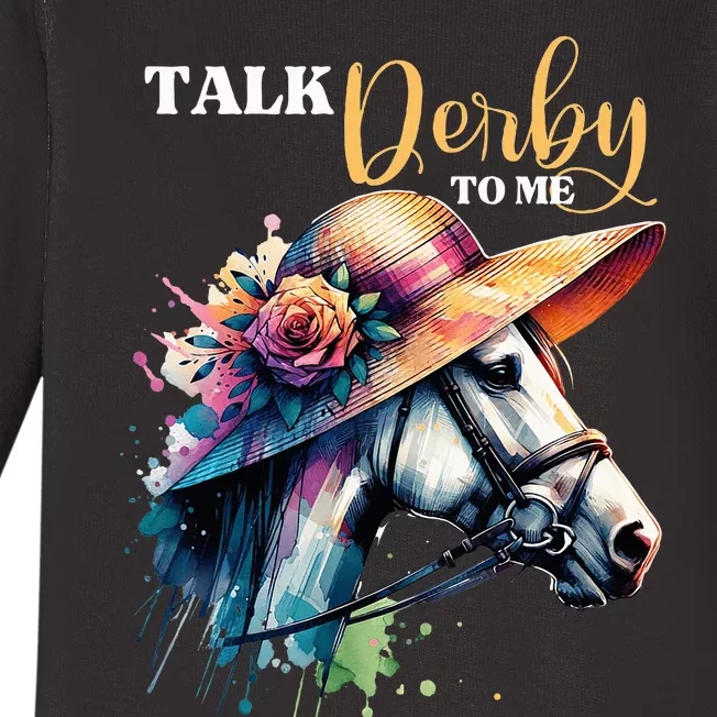 Talk Derby To Me Funny Racing Horse Baby Long Sleeve Bodysuit