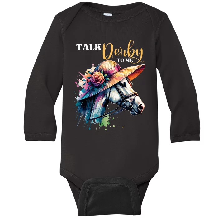 Talk Derby To Me Funny Racing Horse Baby Long Sleeve Bodysuit