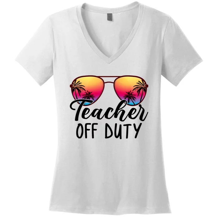 Tie Dye Teacher Off Duty Last Day Of School Teacher Summer Women's V-Neck T-Shirt