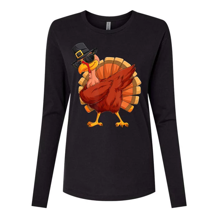 Thanksgiving Dabbing Turkey Womens Cotton Relaxed Long Sleeve T-Shirt