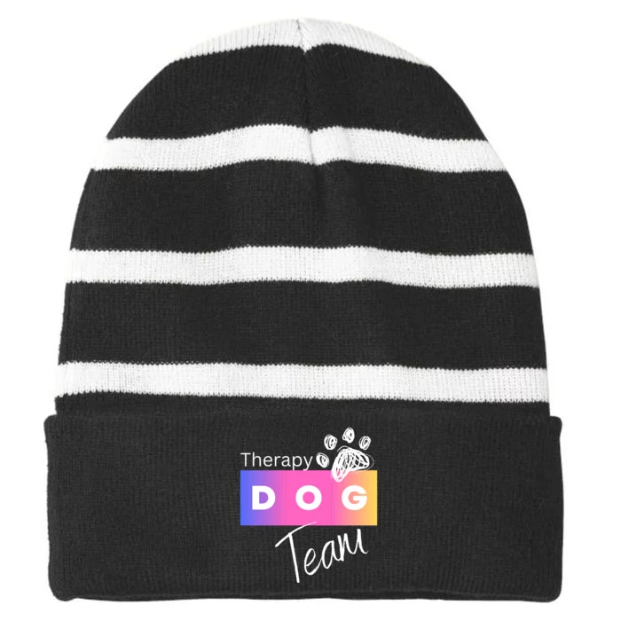 Therapy Dog Team Striped Beanie with Solid Band