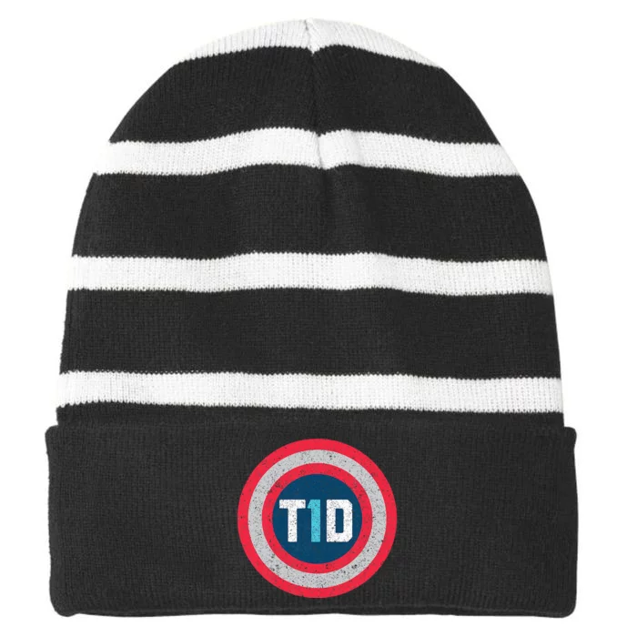 T1d Diabetic Type 1 Diabetes Awareness Kids Striped Beanie with Solid Band