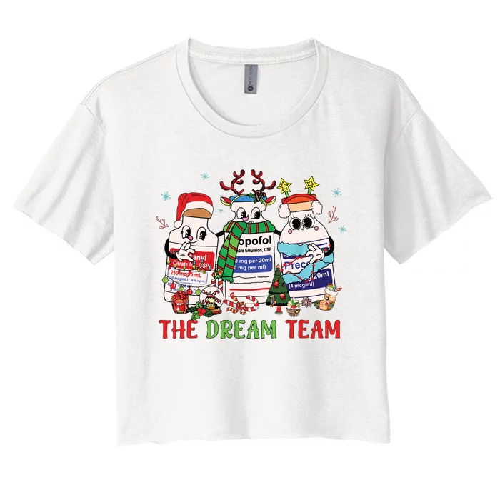 The Dream Team Intensive Care Unit Icu Rn Nurse Christmas Women's Crop Top Tee