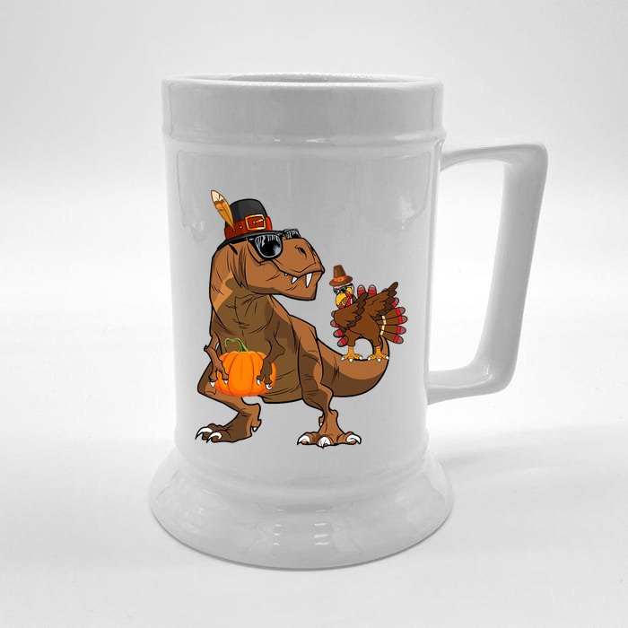 Thanksgiving Dabbing Turkey T Rex Dinosaur Costume Front & Back Beer Stein