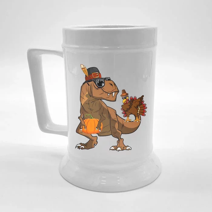 Thanksgiving Dabbing Turkey T Rex Dinosaur Costume Front & Back Beer Stein