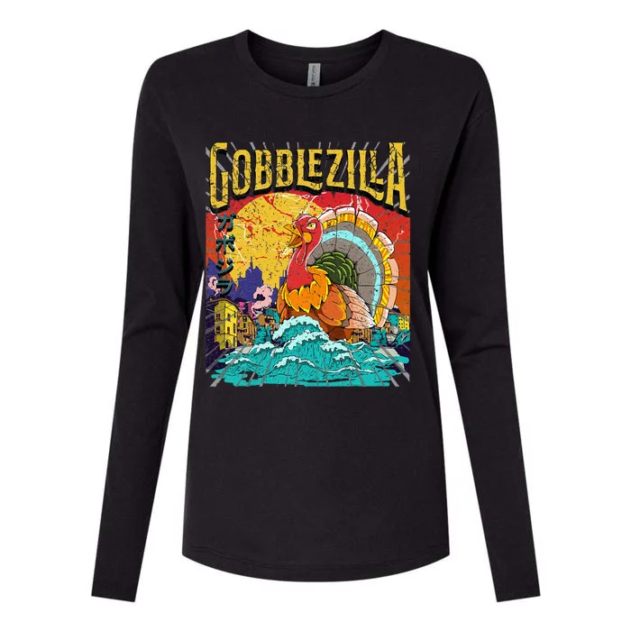 Turkey Day Thanksgiving Gobblezilla Womens Cotton Relaxed Long Sleeve T-Shirt