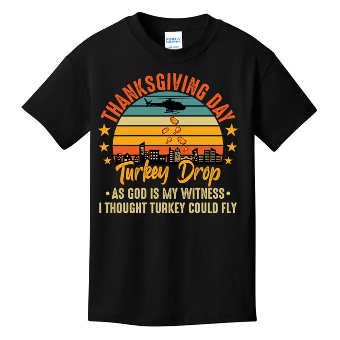 Thanksgiving Day Turkey Drop Vintage Retro Funny Gift Kids T-Shirt