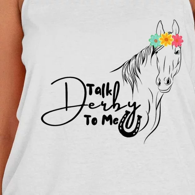 Talk Derby To Me Derby Horse Racing Funny Horse Racing Women's Knotted Racerback Tank