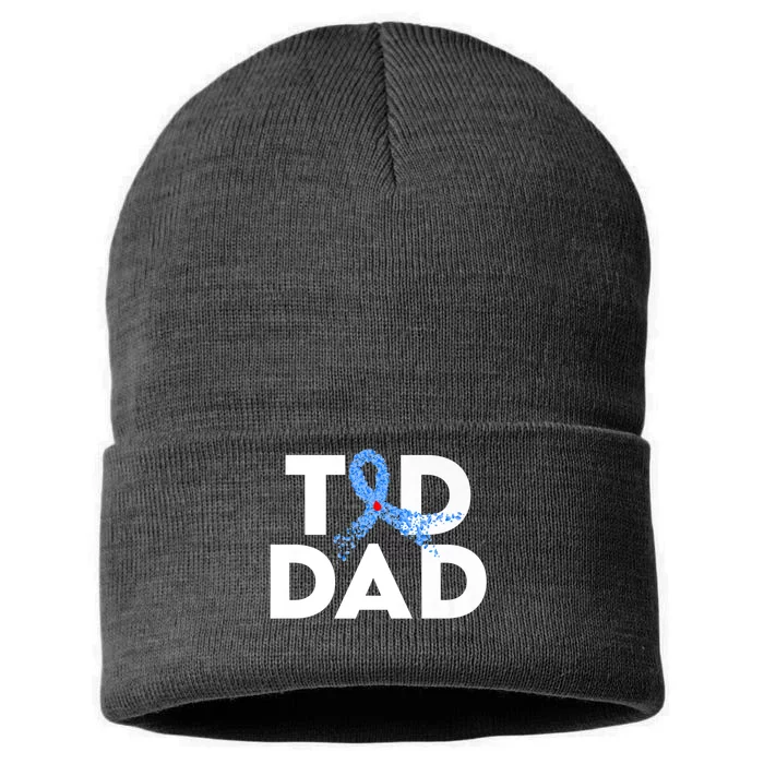 T1D Dad Type 1 Diabetes Awareness Insulin Family Support Premium Sustainable Knit Beanie