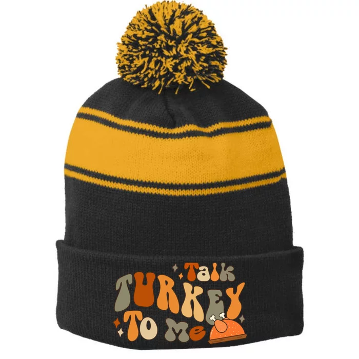 Thanksgiving Day Turkey Talk Festive Attire Stripe Pom Pom Beanie