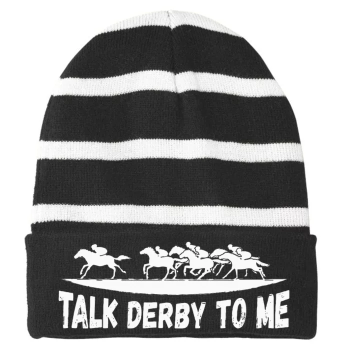 Talk Derby To Me Funny Horse Striped Beanie with Solid Band