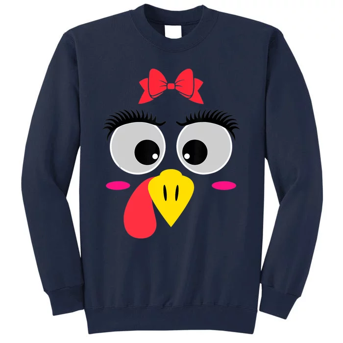 Thanksgiving Day Turkey Face Red Bow Costume Restro Tall Sweatshirt