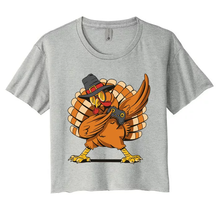 Thanksgiving Dabbing Turkey Playing Video Games Funny Gift Women's Crop Top Tee