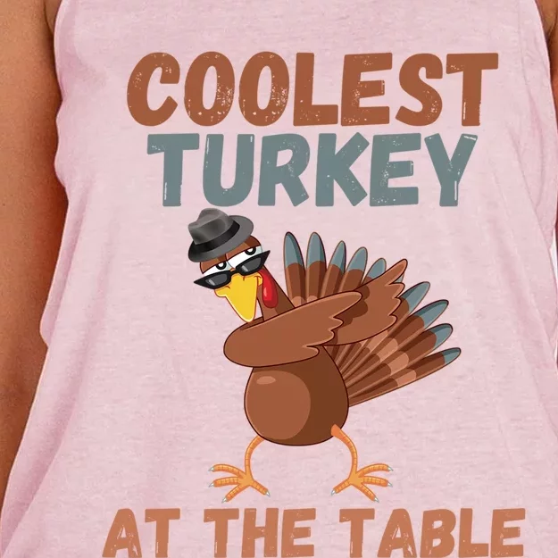 Thanksgiving Dabbing Turkey Coolest Turkey At The Table Cool Gift Women's Knotted Racerback Tank